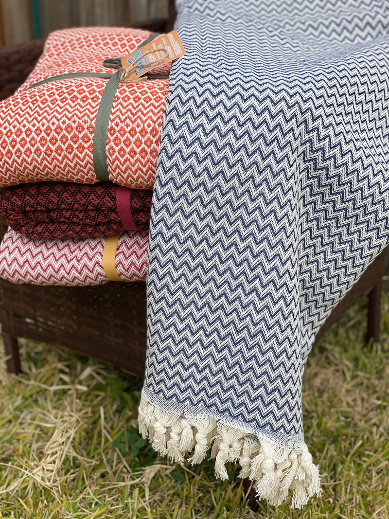 Handwoven Cotton Throw - Navy