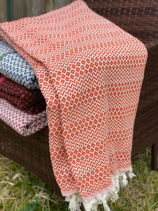 Handwoven Cotton Throw - Orange